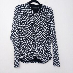 NEW 11 Honore Polka Dot Mesh Ruched Top 1 Black White 14-16 Stretch Vneck Sheer